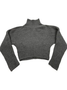 THEORY Sculpted Sweater Cropped Airy Wool Cashmere Grey Melange Women's Petite P